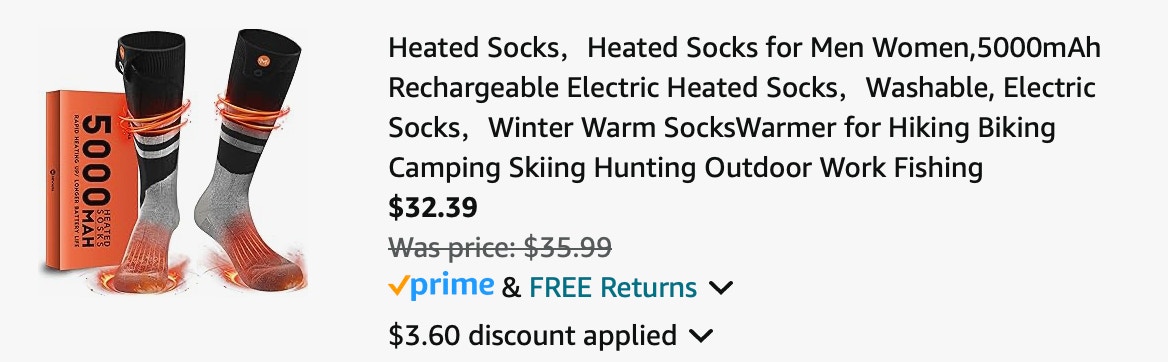 an amazon cart with heated socks