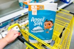 angel soft toilet paper in yellow shopping cart
