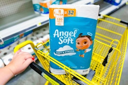 angel soft toilet paper in yellow shopping cart