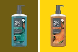 bottle of body wash in a yellow collage