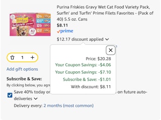 Friskies cat food Amazon receipt