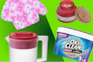 Hello Kitty kids' jacket, Rubbermaid pitcher, Oxi Clean powders, Better Homes & Garden jar candle