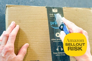 an amazon box being opened