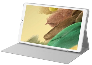 a samsung galaxy tablet with cover standing up