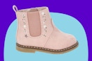Stock image of the pink Wonder Nation Toddler Chelsea Boots with Floral Embroidery