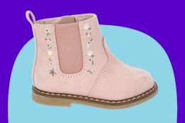 Stock image of the pink Wonder Nation Toddler Chelsea Boots with Floral Embroidery