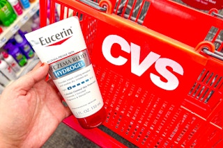 someone holding a eucerin hydrogel bottle at cvs