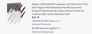 Brewin knife set Amazon receipt