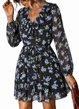 Women's Belted Floral Mini Dress