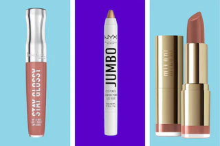 collage with rimmel, nyx, and milani cosmetics