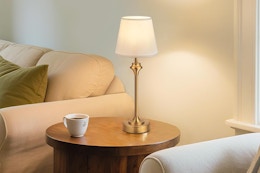 gold lamp on coffee table