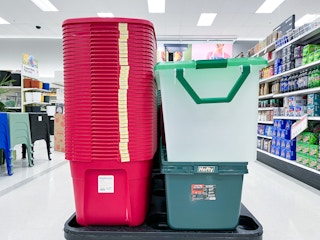 holiday storage totes clearance sitting on a pallet at target
