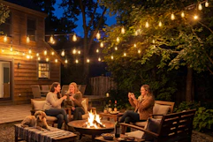 string lights over outdoor patio area