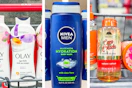 collage image of olay, nivea, and tree hut body wash
