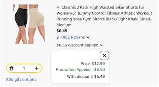 biker shorts Amazon receipt
