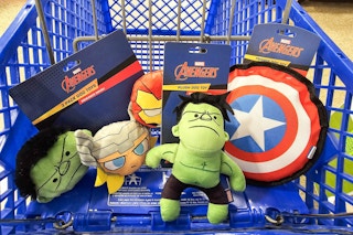 avengers dog toys in a cart