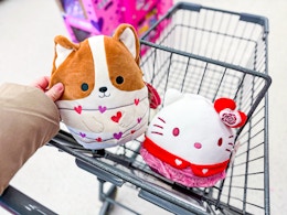 valentine's day squishmallows in a walgreens cart