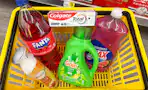 dollar general groceries in yellow shopping basket