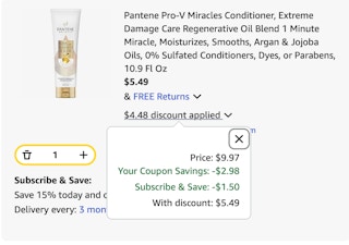 Pantene Shampoo Amazon receipt