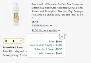 Pantene Shampoo Amazon receipt