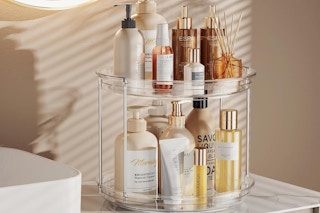 a lazy susan turntable on a counter