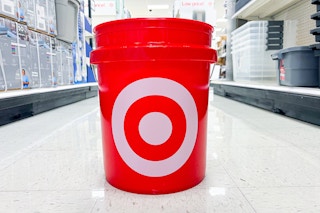 target storage bucket sitting in a target aisle
