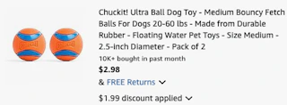 Chuckit ball Amazon receipt