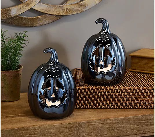 Illuminated Ceramic Jack-O-Lanterns