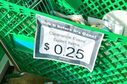 clearance sign hanging on dollar tree cart