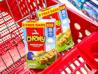 2 quaker granola bars bonus packs sitting in a target cart