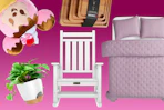 Furniture, planter, toy, cutting boards and bedding