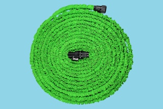 expandable water hose from Until Gone on a blue background