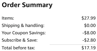an amazon order summary ending in $17.19