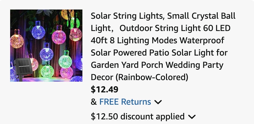 string lights Amazon receipt