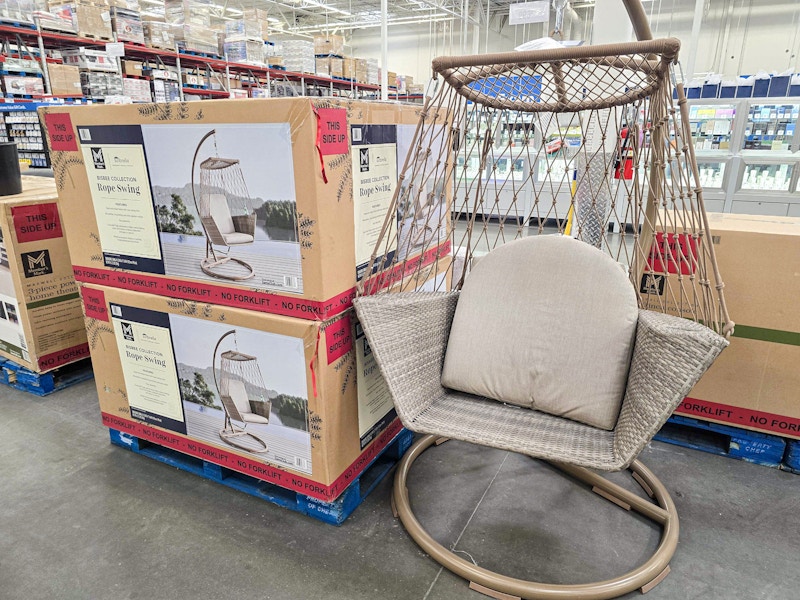 egg chair displayed by boxes