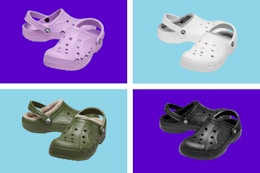 4 pairs of crocs baya adult clogs side by side