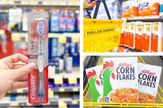 dollar general colgate, scott, kellogg's 3-photo collage