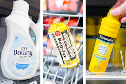 Downy Soft fabric softener, Jimmy Dean sausage, Neutrogena Beach Defense