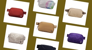 a collage of fall colored lululemon belt bags