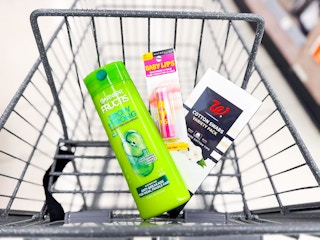 garnier shampoo, walgreens swabs, maybelline balm