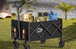 a wagon with bags on a camping site