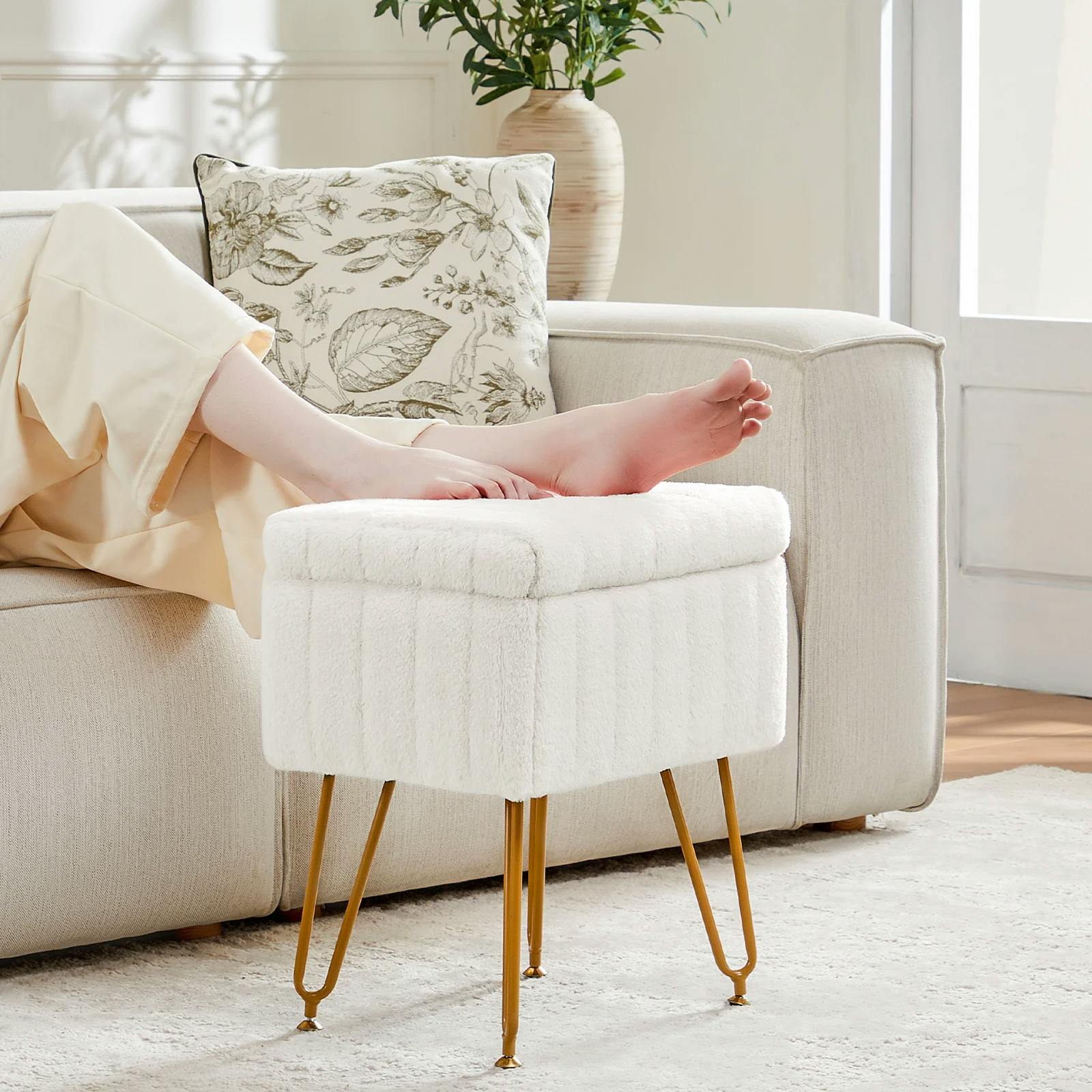 Faux Fur Storage Ottoman