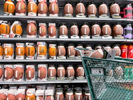 football display in dicks sporting goods with shopping cart