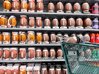 football display in dicks sporting goods with shopping cart