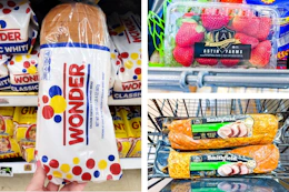 collage image of wonder bread, strawberries, and smithfield pork