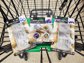resin craft supplies in a cart