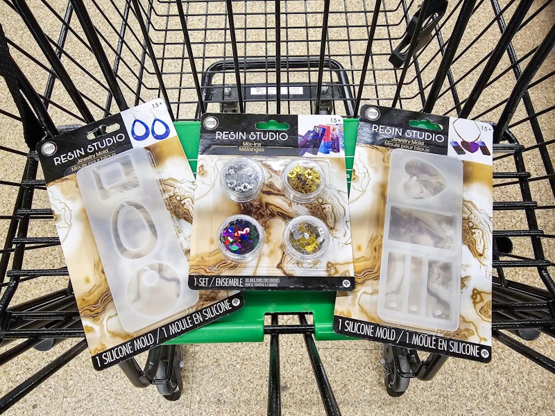 resin craft supplies in a cart