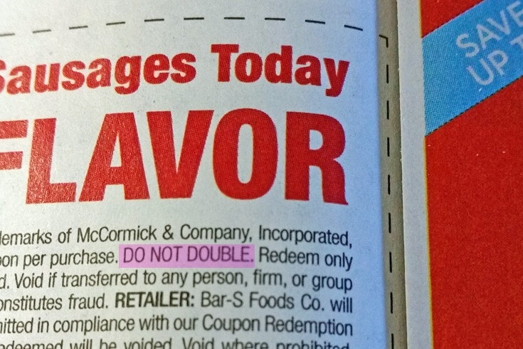 a close up on a coupon for sausage that says