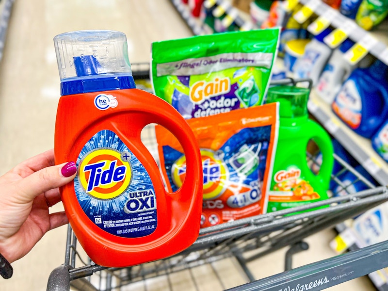 walgreens cart with gain and tide laundry detergent