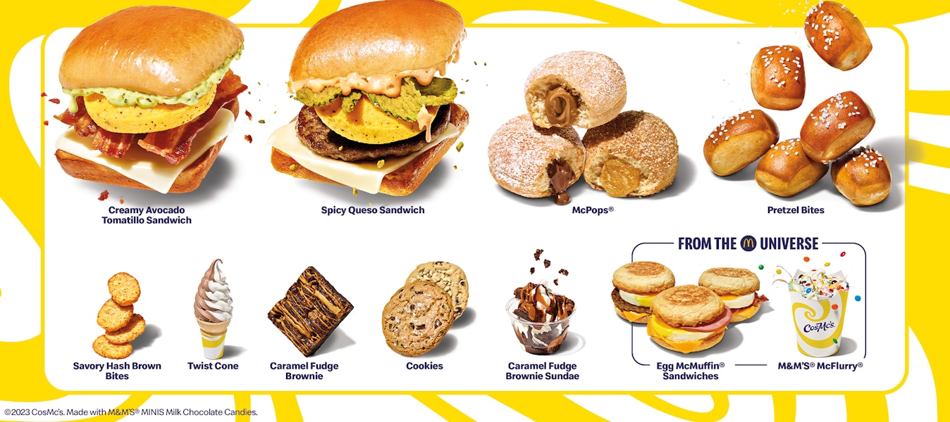 CosMc's menu of snack items.